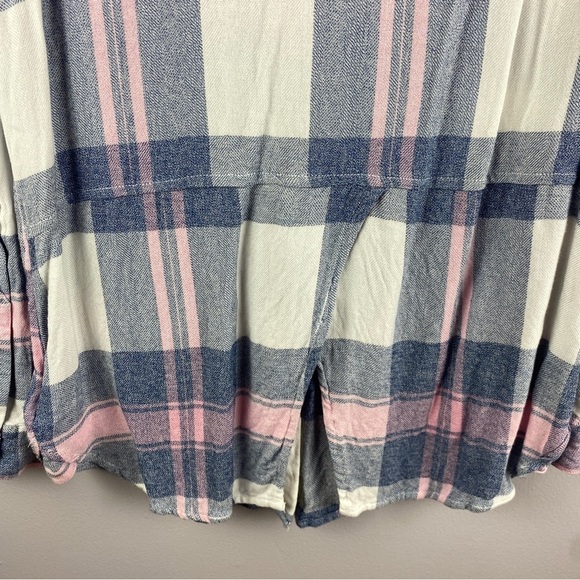 Beachlunchlounge Pink Blue Plaid Rayon Button Down Shirt XS - Picture 10 of 12